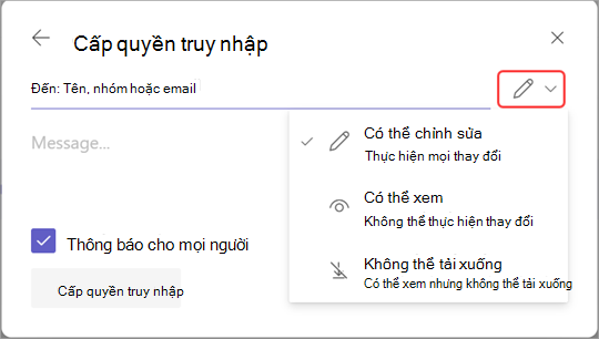 Hình ảnh với biểu tượng chỉnh sửa được tô sáng để quản lý quyền truy nhập ghi.