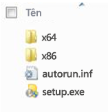 Cấu trúc thư mục của bộ chọn nền tảng cho bản cài đặt Office 2010 64 bit.