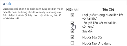 Hộp thoại bộ chọn cột