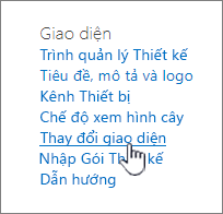 Phần Giao diện thiết đặt site với phần Thay đổi giao diện được tô sáng