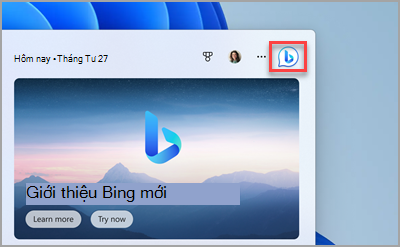 Nút Mở bằng Edge mới trên Bing trong hộp Windows 11 Tìm kiếm trên thanh tác vụ.