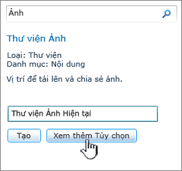 Hộp thoại tạo thư viện ảnh với các tùy chọn khác được tô sáng