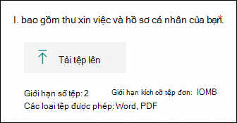 Câu hỏi Microsoft Forms cho phép tải tệp lên