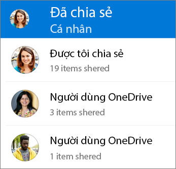 Dạng xem Tệp dùng chung trong ứng dụng OneDrive for Android