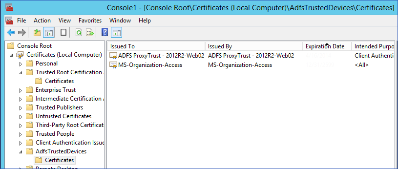 AdfsTrustedDevices certificates
