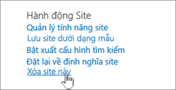 Menu thiết đặt site với Xóa site này được tô sáng