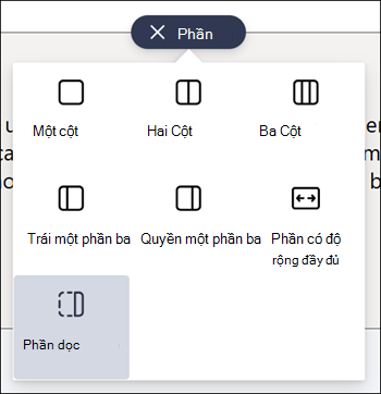 Phần dọc được tô sáng trong danh sách các loại phần