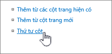 Thứ tự cột nội dung site được chọn