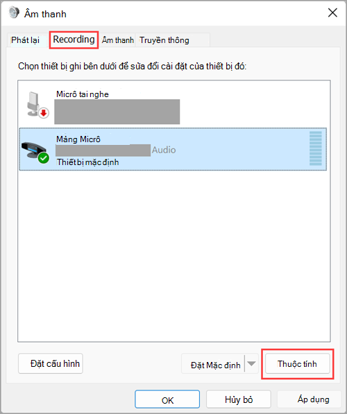 Truy nhập thuộc tính thiết bị nhập âm thanh Windows 11 Âm thanh Cài đặt.