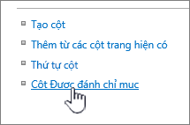 Nối kết cột chỉ mục trên trang thiết đặt Danh sách hoặc Thư viện