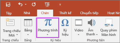 Hiển thị nút chèn phương trình trên ribbon trong PowerPoint