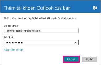 Trang Thêm tài khoản Outlook của bạn trong Windows 8 Mail
