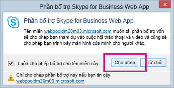 Tin cậy tên miền Phần bổ trợ Ứng dụng Web Skype for Business