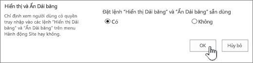 Hiển thị tùy chọn ẩn dải băng, với OK được chọn