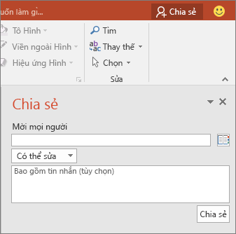 Hiển thị hộp thoại ngăn Chia sẻ trong PowerPoint