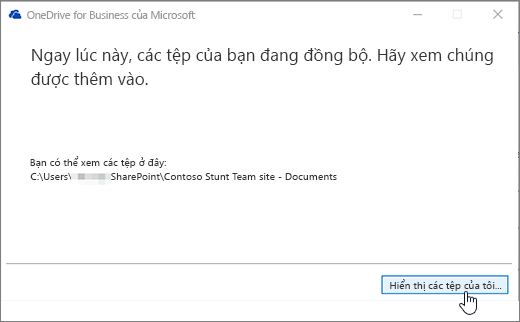 Hộp thoại đồng bộ hóa OneDrive for Business Hiển thị nút tệp của tôi được tô sáng.