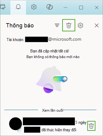 Sử dụng biểu tượng thông báo và sau đó chọn xóa để di chuyển thông báo