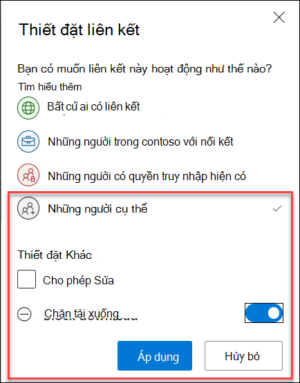 Tùy chọn Chặn tải xuống của OneDrive trong Cài đặt Liên kết