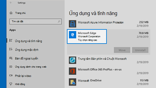 Các tùy chọn nâng cao để đặt lại trong Microsoft Edge