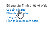 Tùy chọn cột site trên trang thiết đặt site