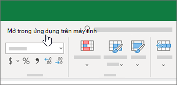 Mở trong ứng dụng trên máy tính ở phía trên cùng của sổ làm việc Excel