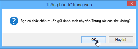 Hộp thoại xác nhận xóa danh sách với OK được tô sáng