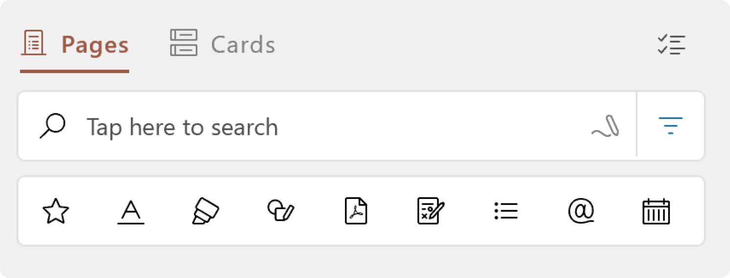 Microsoft 日记中日记侧面板的搜索区域的屏幕截图。
