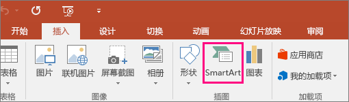显示“插入”选项卡上的“SmartArt”按钮