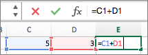 在单元格中输入公式，而该公式也会在编辑栏中显示