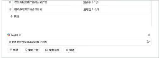 在 Loop 的 画布 Copilot 文本框中键入“从此页查找操作项和截止时间”。