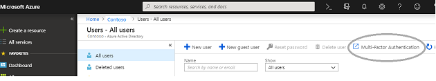 Select Multi-Factor Authentication from Azure portal