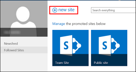SharePoint Online 中的“网站”页面，显示“新建网站”按钮
