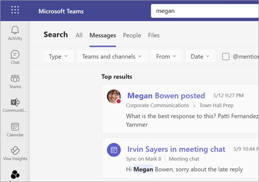 在Microsoft Teams 中搜索邮件和更多内容- Microsoft 支持