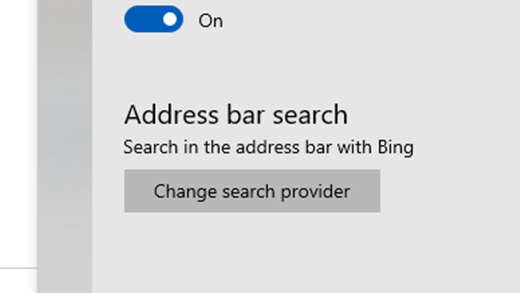 向下滚动到“地址栏搜索”，然后选择“更改搜索提供程序”。