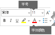 浮动格式工具栏包括“字号”和“字体颜色”选项。