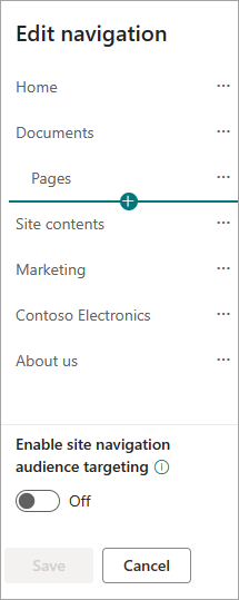 中心网站的 SharePoint 导航对话框。