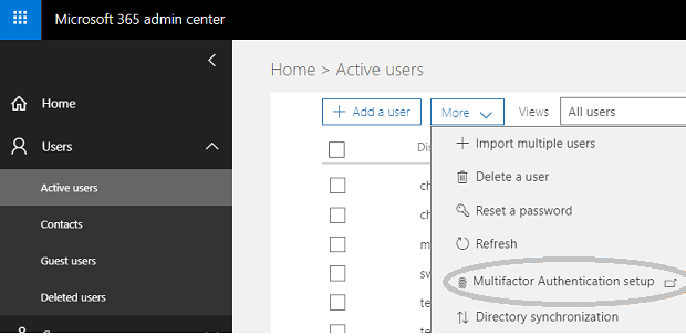 Select Azure multi-factor authentication from Office 365 admin center