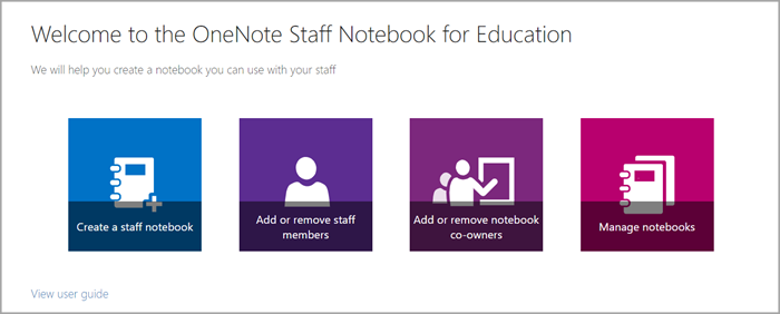 教职员工笔记本应用中教职员工笔记本管理选项的屏幕截图。