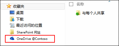 Windows 收藏夹下方已同步的 OneDrive for Business 库