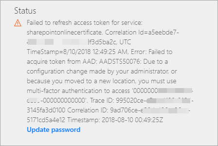 Status error that users see in Flow saying failed to refresh access token for service