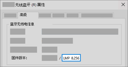 设备管理器中“高级”选项卡中的“蓝牙 LMP 版本”字段。