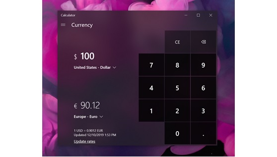 使用windows 10 计算器应用换算货币