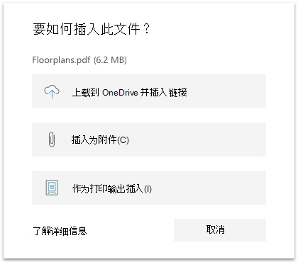 OneNote for Windows 10 中的 "插入文件" 选项