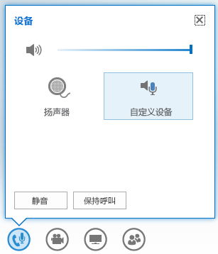 悬停在音频按钮上时显示的选项的屏幕截图