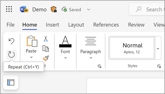 Microsoft Word web 版中的“重复”按钮。