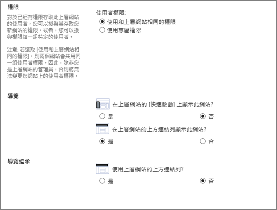 [建立網站] 對話方塊下半部