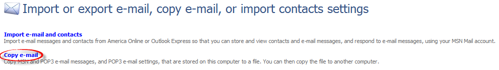 Import or export email, copy email, or import contacts settings
