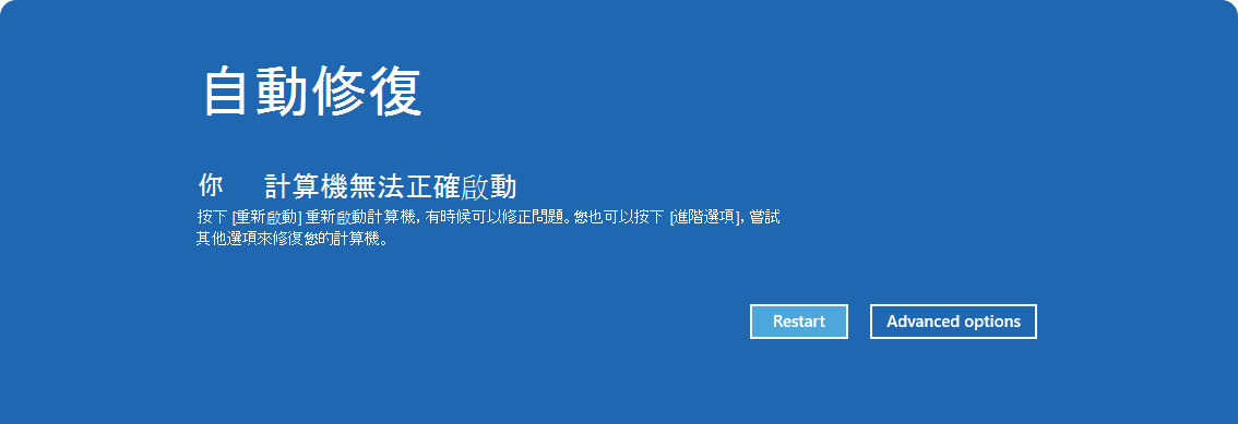 自動修復選項的螢幕快照。