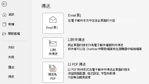 [以附件傳送] 和 [以 PDF 傳送] 按鈕的螢幕快照。