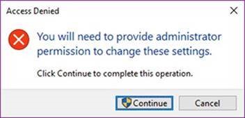 Access denied, administrator permission required